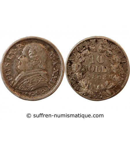 VATICAN, PIE IX - 10 SOLDI 1868 ROME AN XXIII