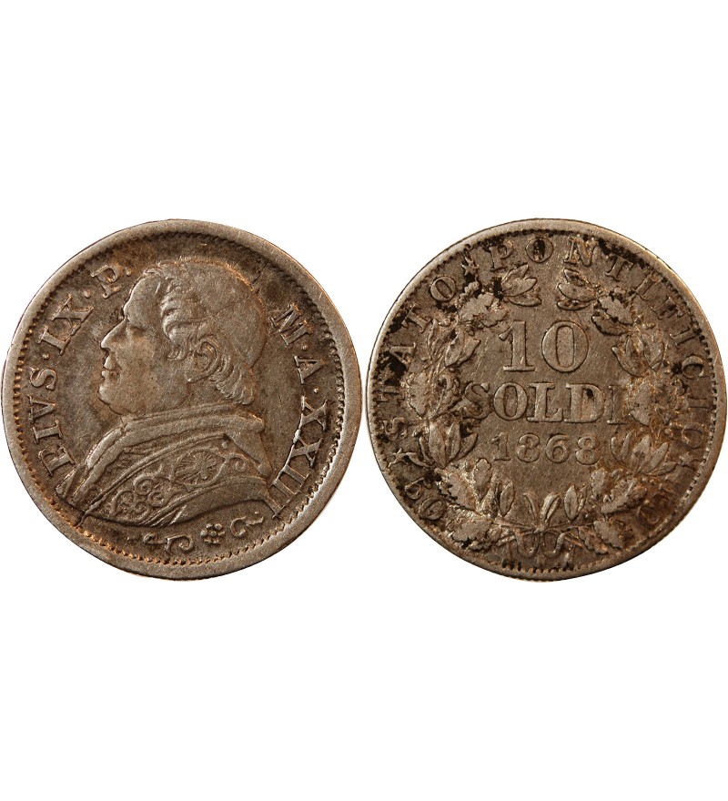 VATICAN, PIE IX - 10 SOLDI 1868 ROME AN XXIII