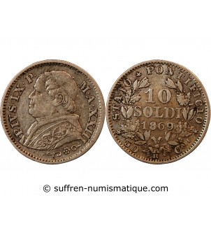 VATICAN, PIE IX - 10 SOLDI 1869 ROME AN XXIII