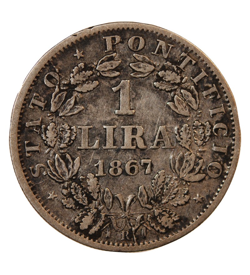 VATICAN, PIE IX - 1 LIRE 1867 ROME AN XXII