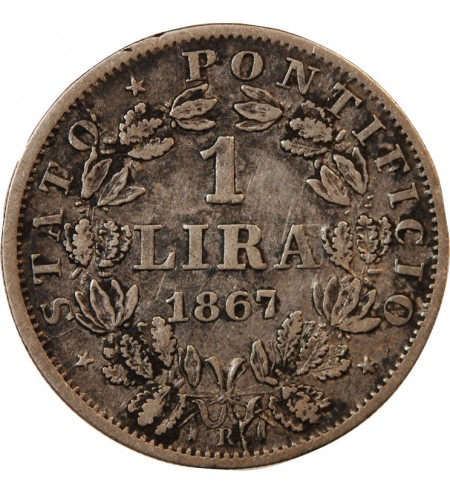 VATICAN, PIE IX - 1 LIRE 1867 ROME AN XXII
