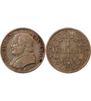 VATICAN, PIE IX - 1 LIRE 1867 ROME AN XXI 2