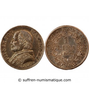 VATICAN, PIE IX - 1 LIRE 1866 ROME AN XXI
