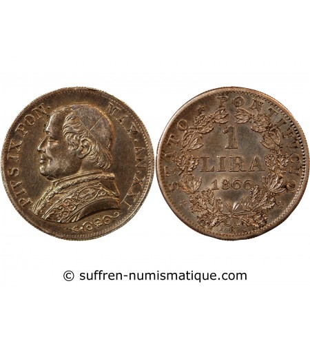 VATICAN, PIE IX - 1 LIRE 1866 ROME AN XXI