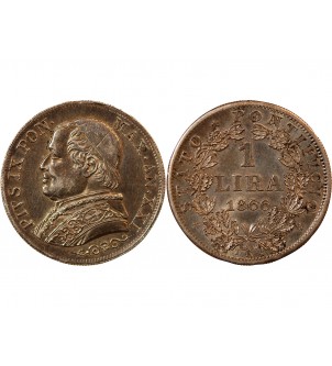 VATICAN, PIE IX - 1 LIRE 1866 ROME AN XXI 2