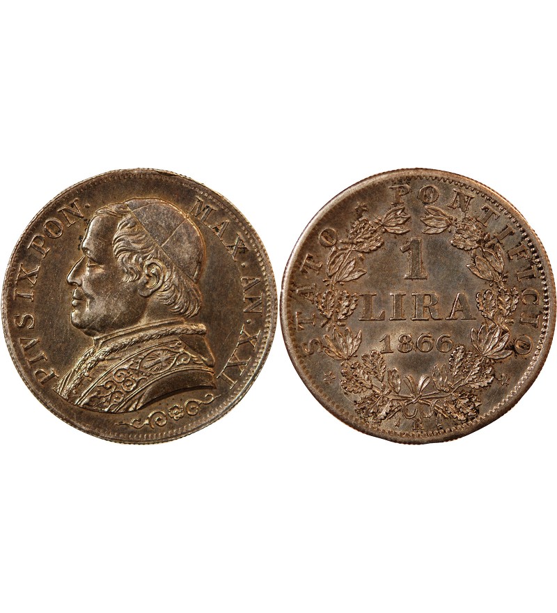VATICAN, PIE IX - 1 LIRE 1866 ROME AN XXI