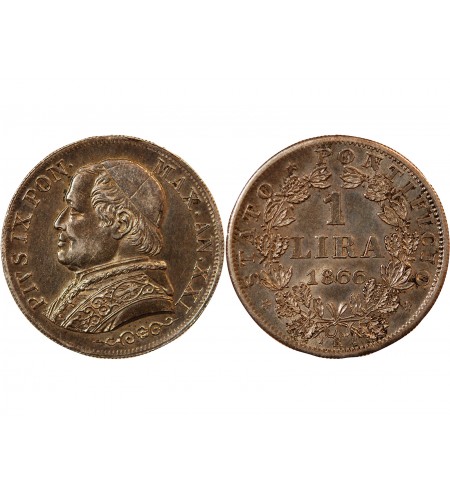 VATICAN, PIE IX - 1 LIRE 1866 ROME AN XXI