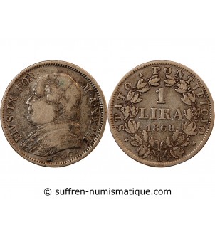 VATICAN, PIE IX - 1 LIRE 1868 ROME AN XXIII