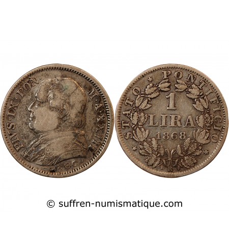 VATICAN, PIE IX - 1 LIRE 1868 ROME AN XXIII