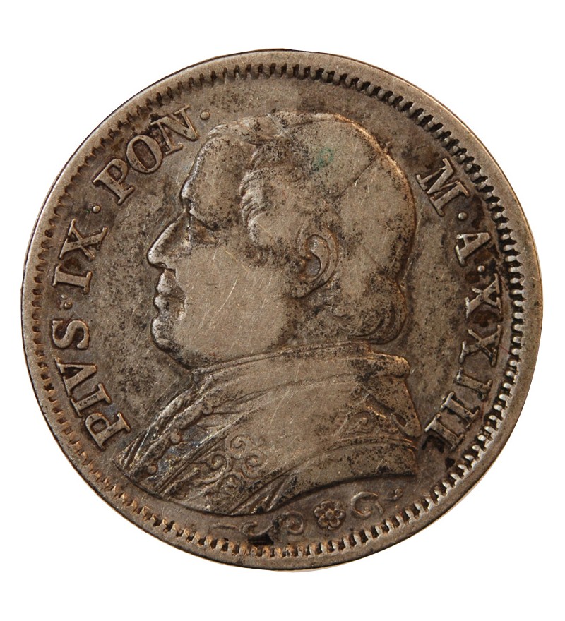 VATICAN, PIE IX - 1 LIRE 1868 ROME AN XXIII