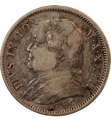 VATICAN, PIE IX - 1 LIRE 1868 ROME AN XXIII