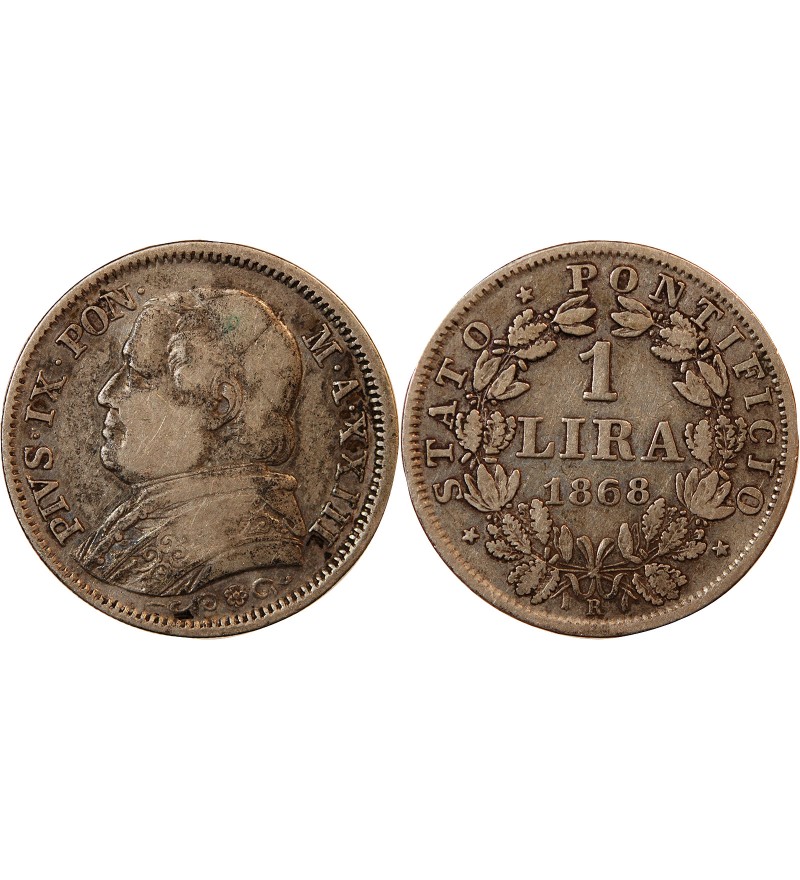 VATICAN, PIE IX - 1 LIRE 1868 ROME AN XXIII