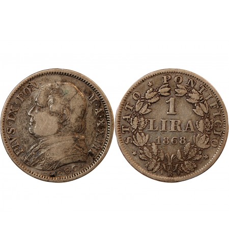 VATICAN, PIE IX - 1 LIRE 1868 ROME AN XXIII