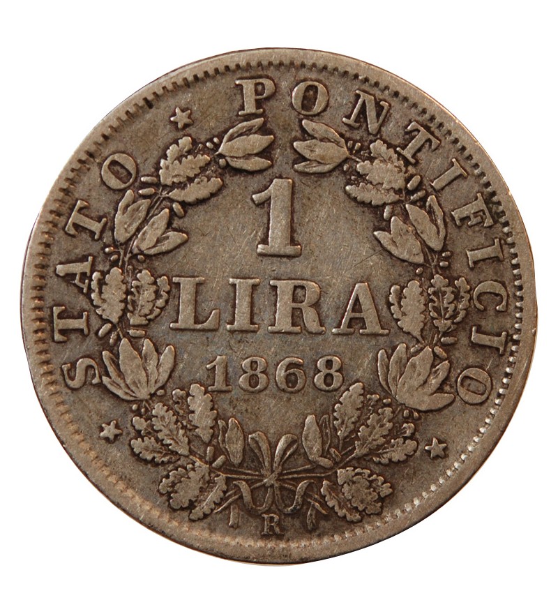 VATICAN, PIE IX - 1 LIRE 1868 ROME AN XXIII