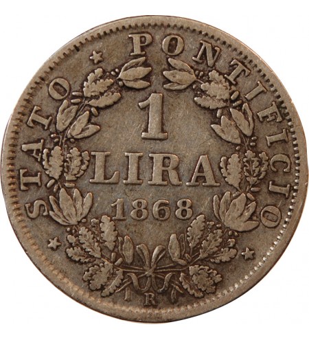 VATICAN, PIE IX - 1 LIRE 1868 ROME AN XXIII