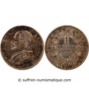 VATICAN, PIE IX - 1 LIRE 1868 ROME AN XXII