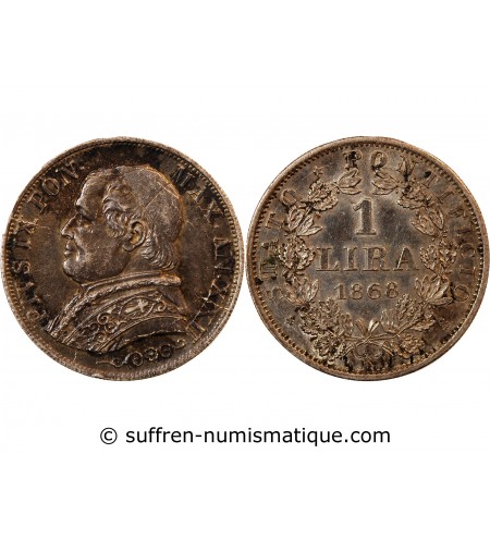 VATICAN, PIE IX - 1 LIRE 1868 ROME AN XXII