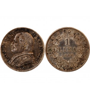 VATICAN, PIE IX - 1 LIRE 1868 ROME AN XXII 2