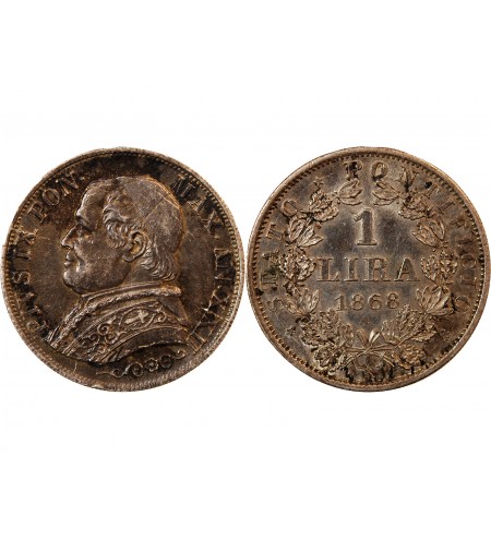 VATICAN, PIE IX - 1 LIRE 1868 ROME AN XXII