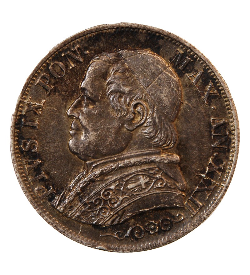 VATICAN, PIE IX - 1 LIRE 1868 ROME AN XXII