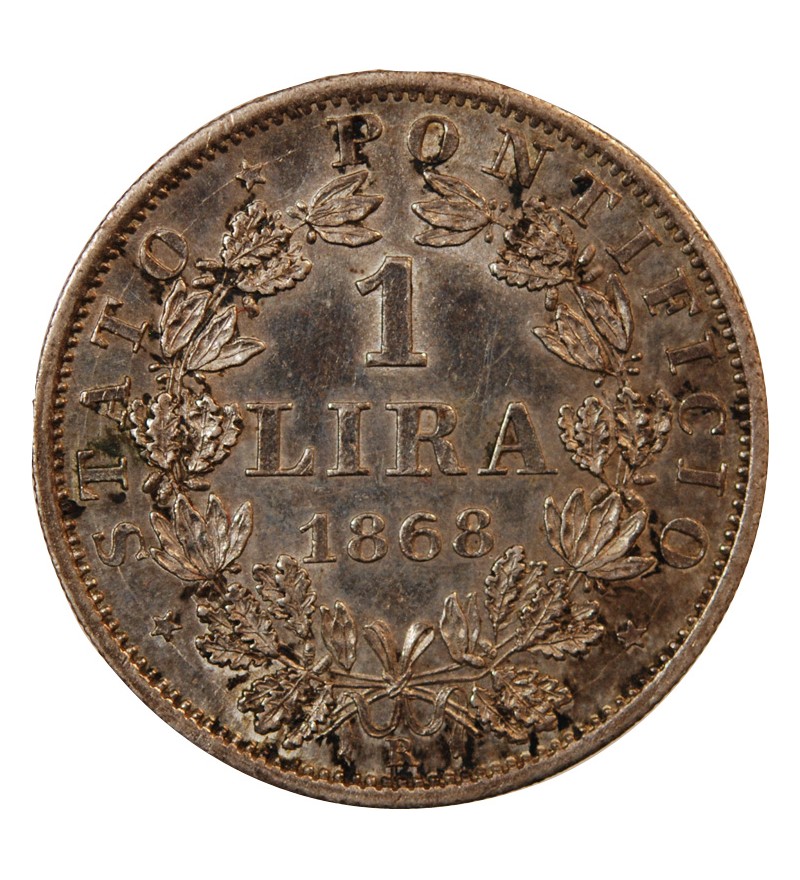 VATICAN, PIE IX - 1 LIRE 1868 ROME AN XXII