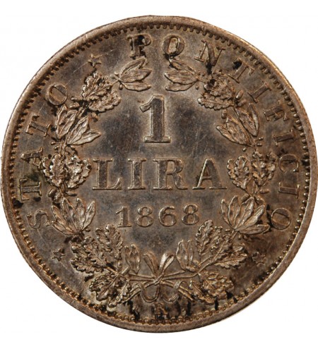 VATICAN, PIE IX - 1 LIRE 1868 ROME AN XXII