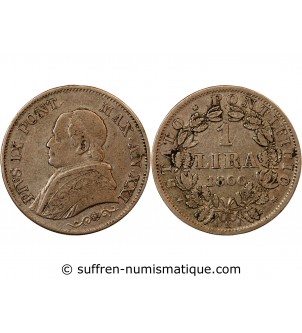 VATICAN, PIE IX - 1 LIRE 1866 ROME AN XXI