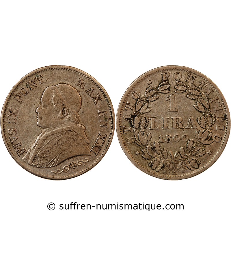 VATICAN, PIE IX - 1 LIRE 1866 ROME AN XXI