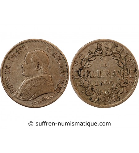 VATICAN, PIE IX - 1 LIRE 1866 ROME AN XXI