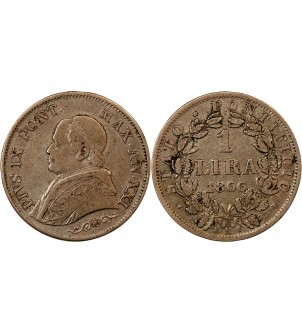 VATICAN, PIE IX - 1 LIRE 1866 ROME AN XXI 2