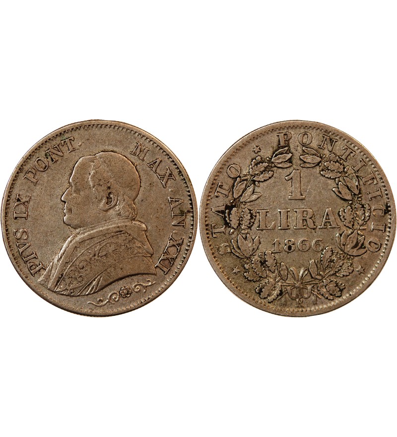 VATICAN, PIE IX - 1 LIRE 1866 ROME AN XXI