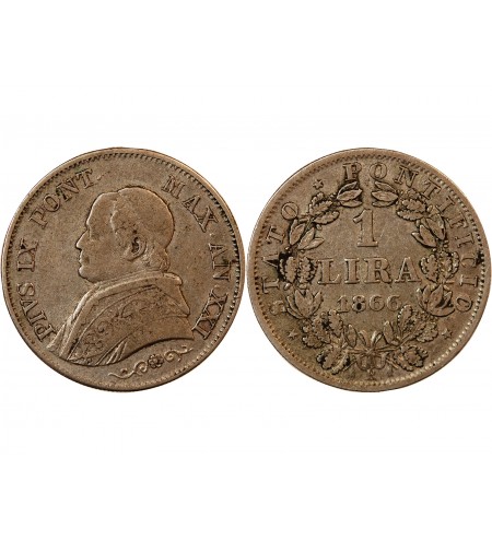 VATICAN, PIE IX - 1 LIRE 1866 ROME AN XXI