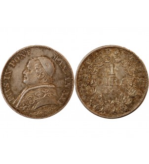 VATICAN, PIE IX - 1 LIRE 1866 ROME AN XXI 2