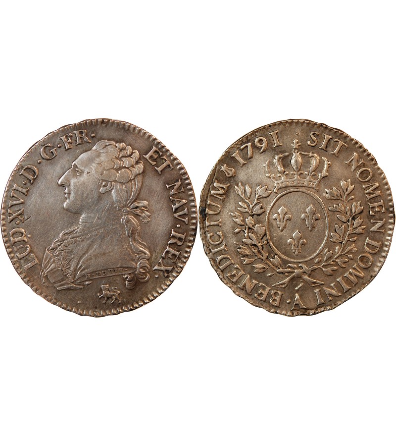 LOUIS XVI - 1/2 ECU AUX BRANCHES D'OLIVIER 1791 A PARIS