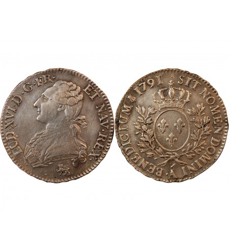 LOUIS XVI - 1/2 ECU AUX BRANCHES D'OLIVIER 1791 A PARIS