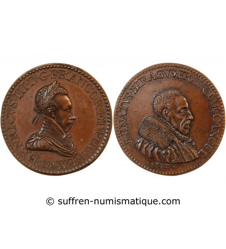 HENRI III, René de Birague - MEDAILLE CUIVRE XVIe siècle