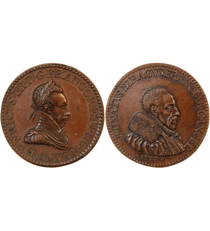 HENRI III, René de Birague - MEDAILLE CUIVRE XVIe siècle