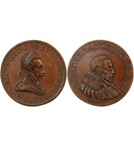 HENRI III, René de Birague - MEDAILLE CUIVRE XVIe siècle