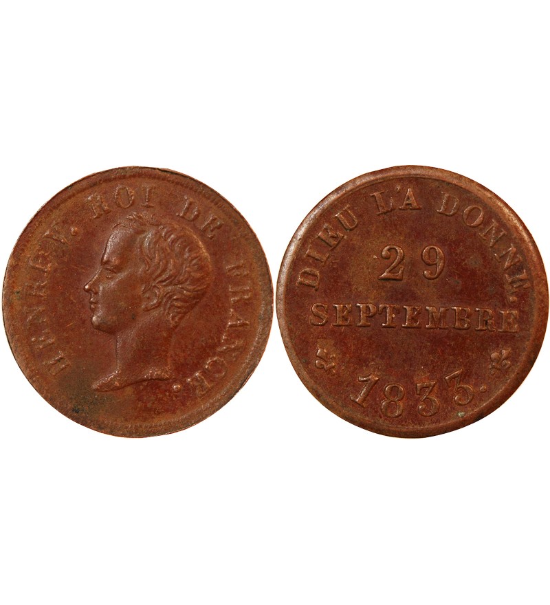 HENRI V - PETITE MEDAILLE BRONZE 1833 - Roi de France
