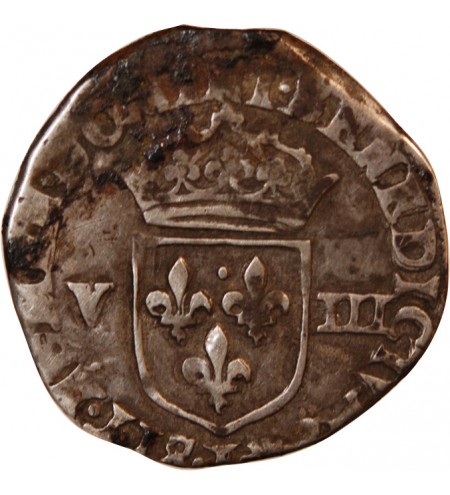 HENRI IV - 1/8 ECU ARGENT 1596 ATELIER INDETERMINE - Croix bâtonnée de face
