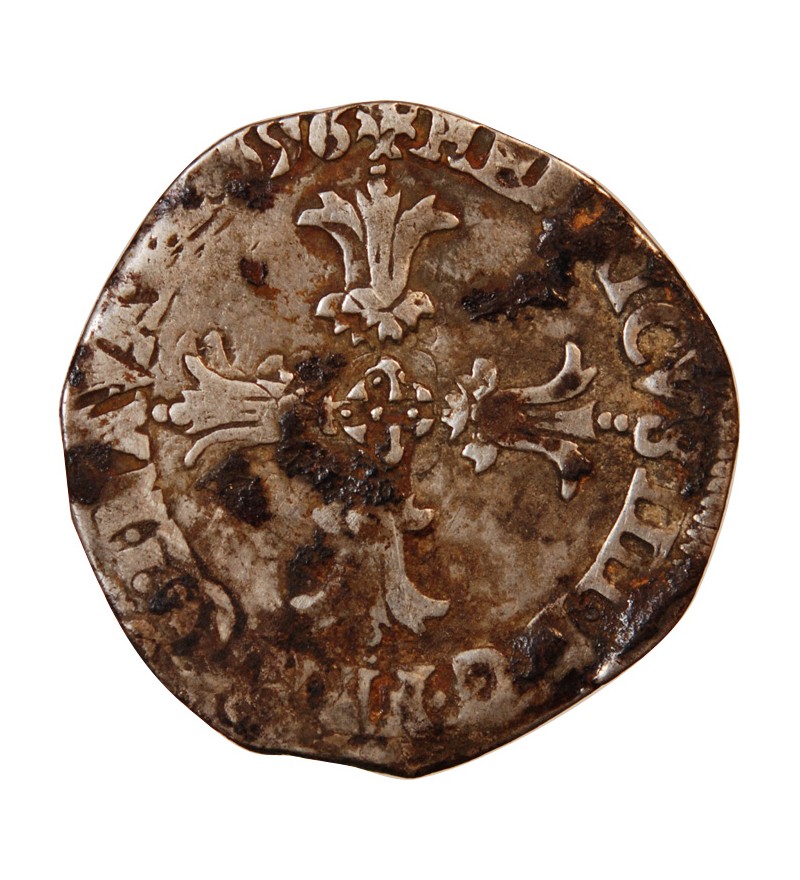 HENRI IV - 1/8 ECU ARGENT 1596 ATELIER INDETERMINE - Croix bâtonnée de face