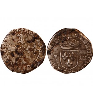 HENRI IV - 1/8 ECU ARGENT 1596 ATELIER INDETERMINE - Croix bâtonnée de face 2