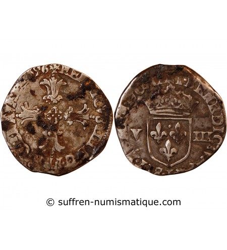 HENRI IV - 1/8 ECU ARGENT 1596 ATELIER INDETERMINE - Croix bâtonnée de face