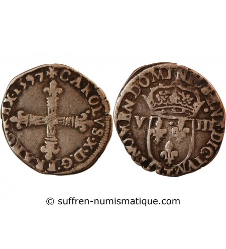 CHARLES X, CARDINAL DE BOURBON - 1/8 ECU ARGENT 1597 NANTES