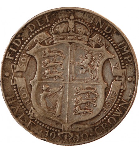 GRANDE-BRETAGNE, EDOUARD VII - 1/2 CROWN ARGENT 1910