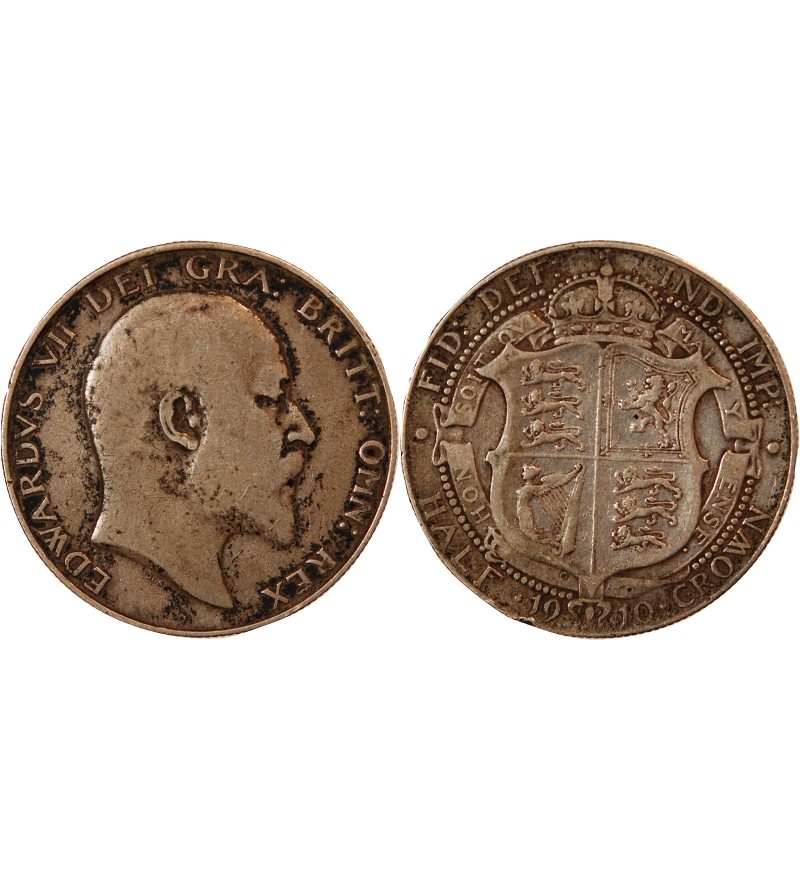 GRANDE-BRETAGNE, EDOUARD VII - 1/2 CROWN ARGENT 1910