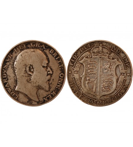 GRANDE-BRETAGNE, EDOUARD VII - 1/2 CROWN ARGENT 1910