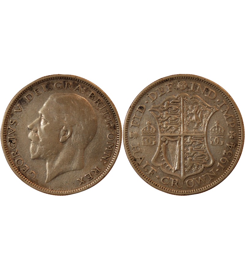 GRANDE-BRETAGNE, GEORGES V - 1/2 CROWN ARGENT 1934