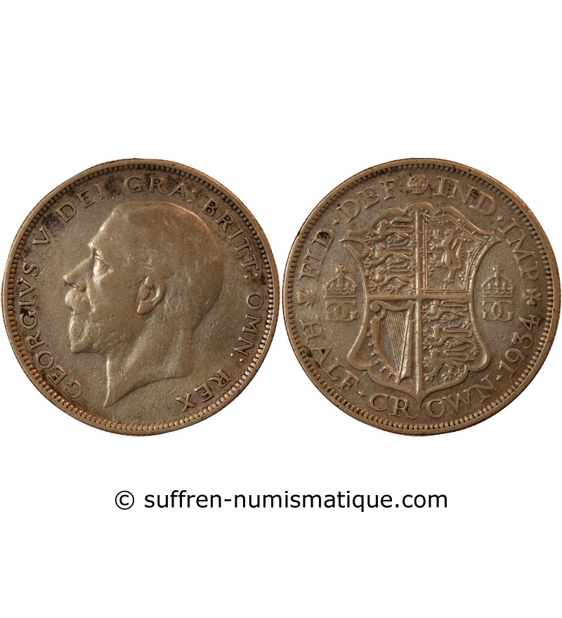 GRANDE-BRETAGNE, GEORGES V - 1/2 CROWN ARGENT 1934