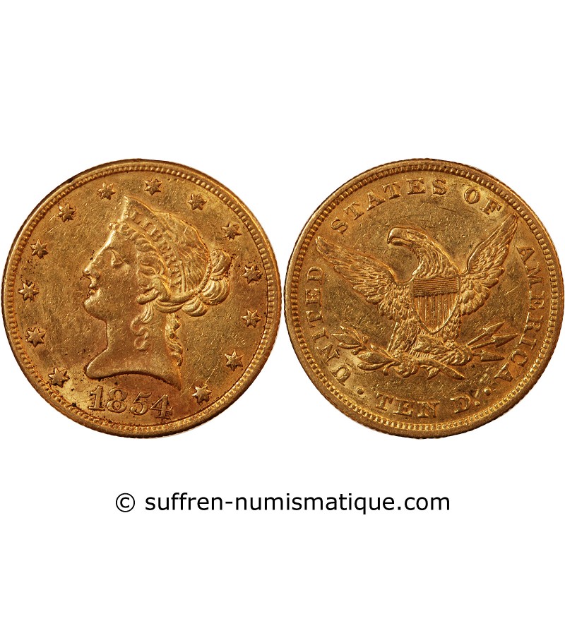 USA, LIBERTY - 10 DOLLARS OR 1854 PHILADELPHIE